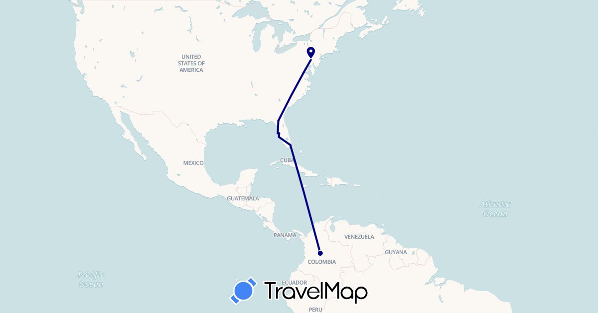 TravelMap itinerary: driving in Colombia, United States (North America, South America)